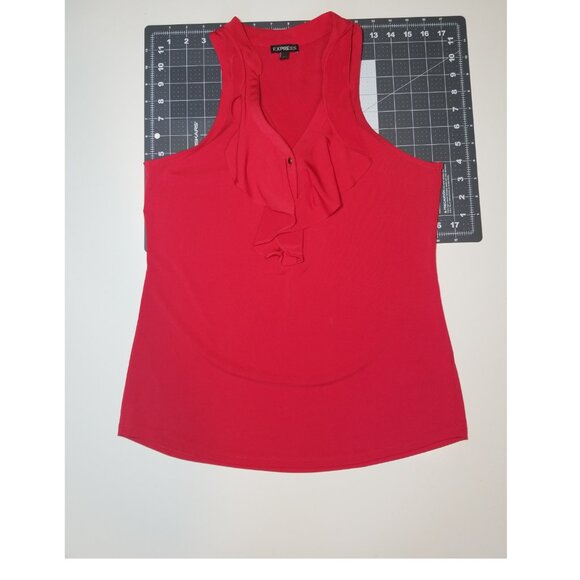 Express Classic Red Ruffle Button Front Stretch Cami Tank Top Size Small - Picture 3 of 6